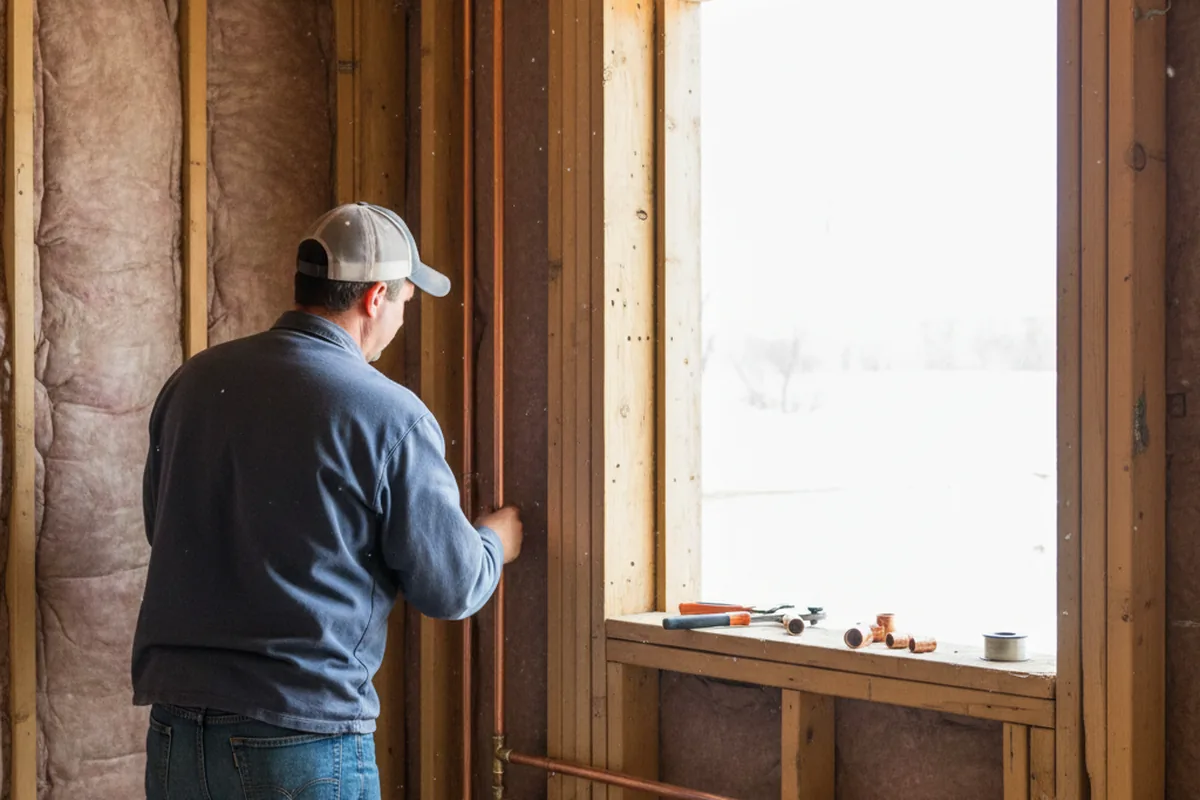 Licensed plumber running new copper supply lines in a Hartstown home